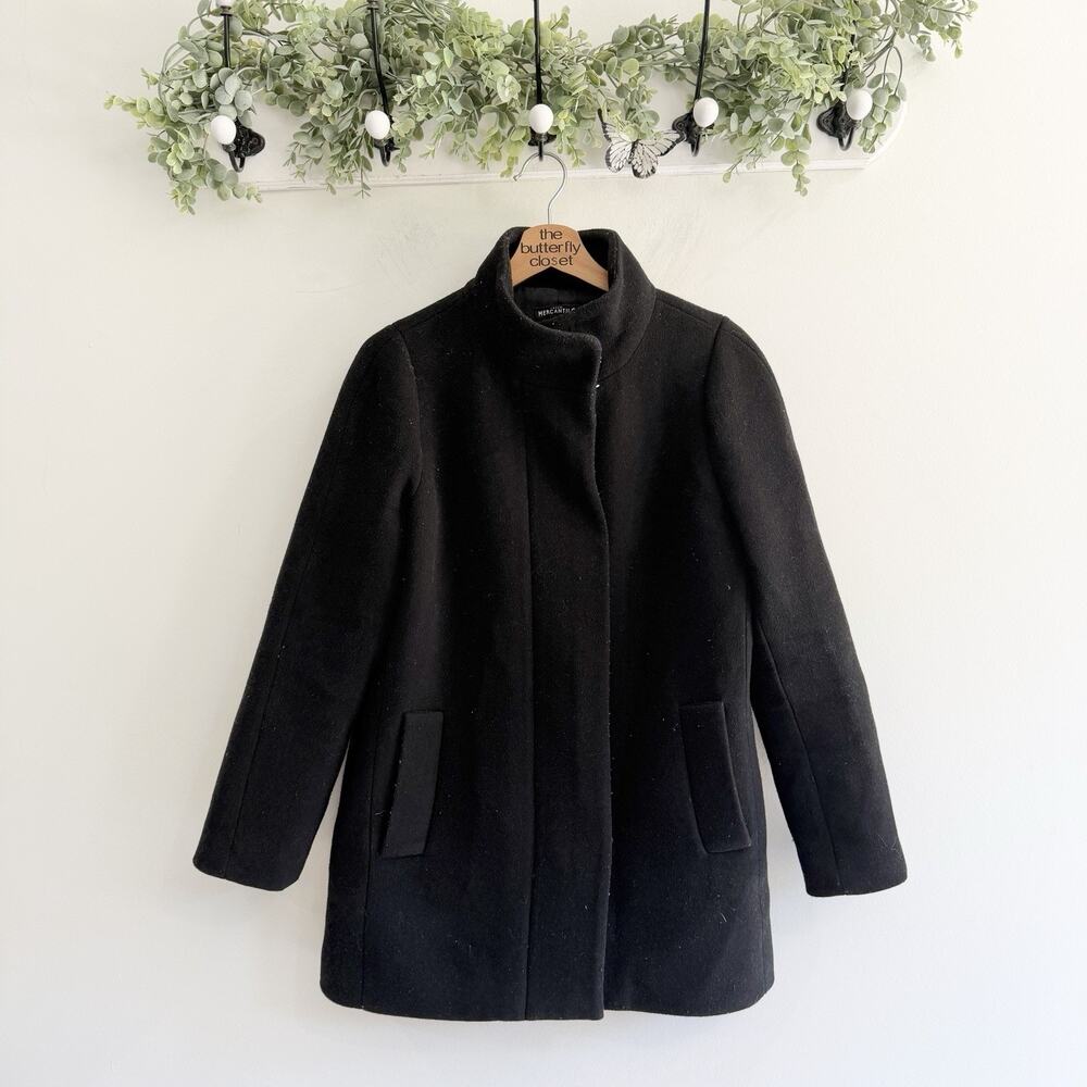 J. Crew Womens Black City Coat Size 4 preppy classic winter full zip academia